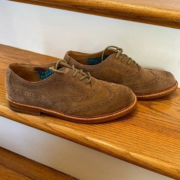 Fossil size 8 1/2 taupe suede oxford wingtip - Picture 1 of 5